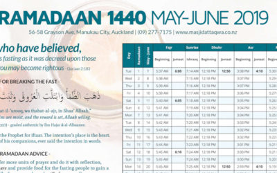 Ramadaan 1440/2019 Timetable and Advice